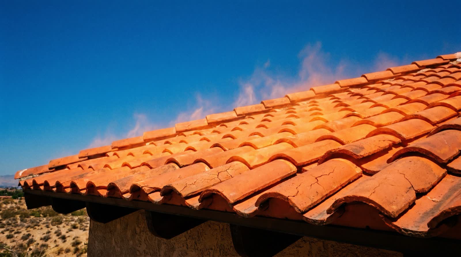 A clay tile roof baking under the Southern California sun